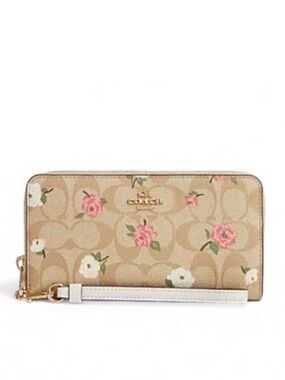 New Coach Slim Zip Wallet In Signature Canvas With Floral Print